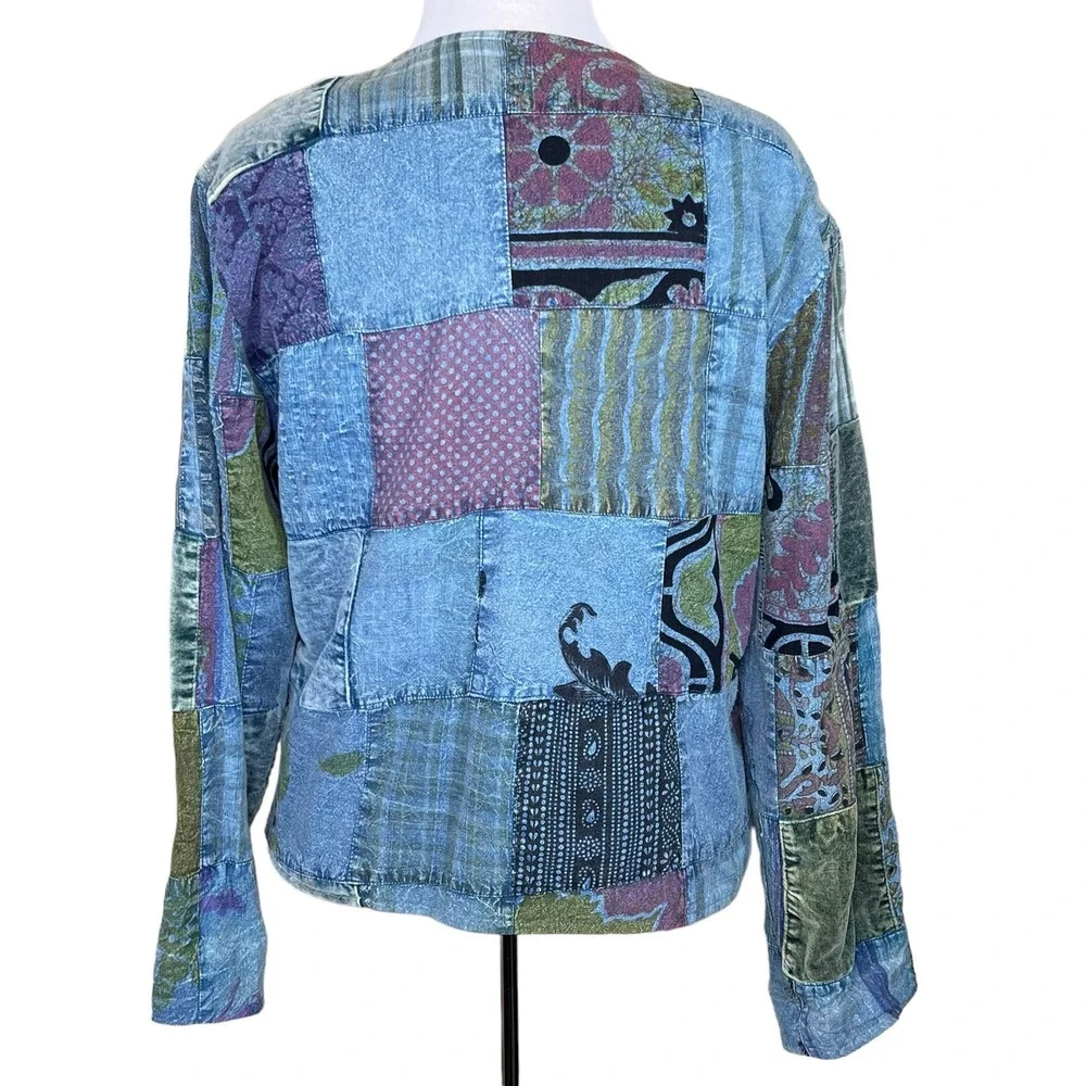 Sacred Threads Women’s Boho Art-to-Wear Patchwork Cotton Jacket Size Small
